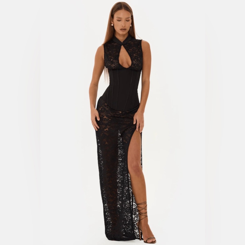 lack lace corset maxi dress